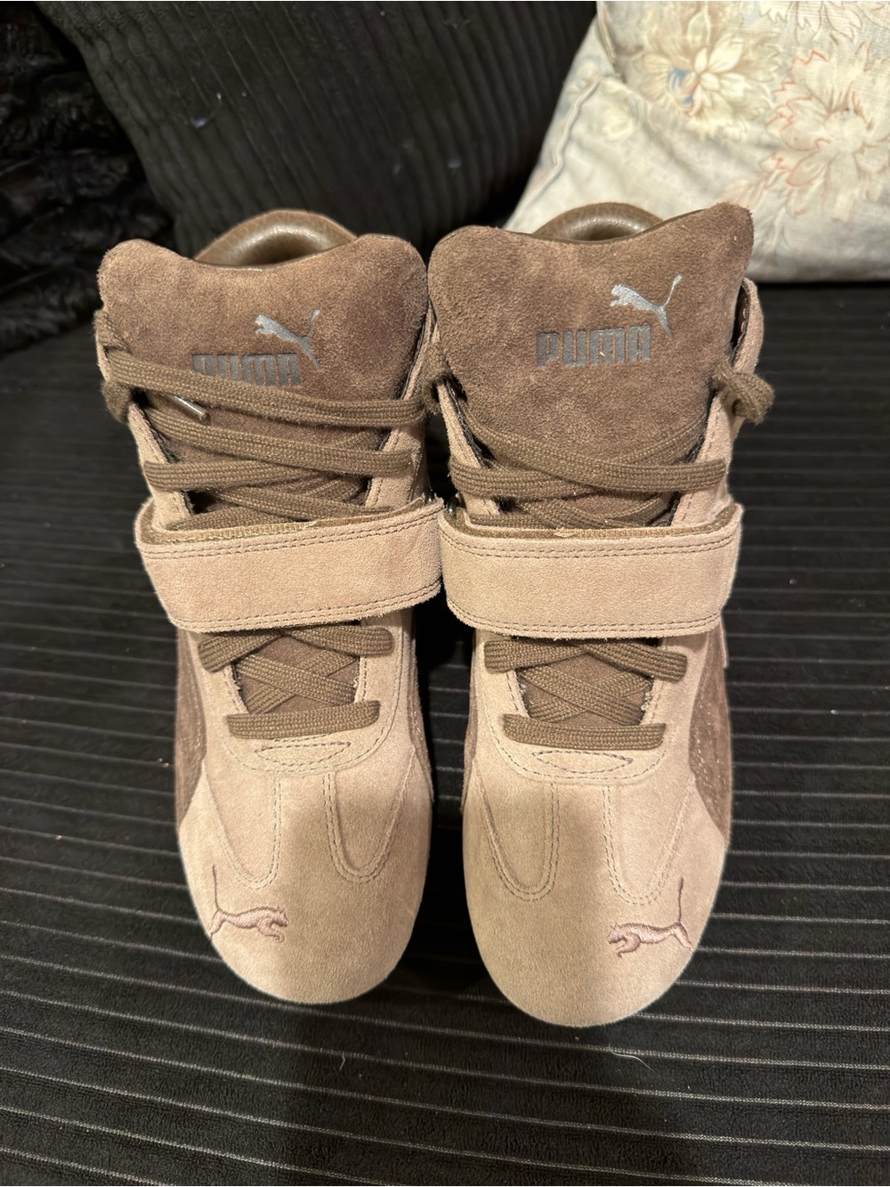 Puma Kids Brown Suede High-Top Strap Sneakers